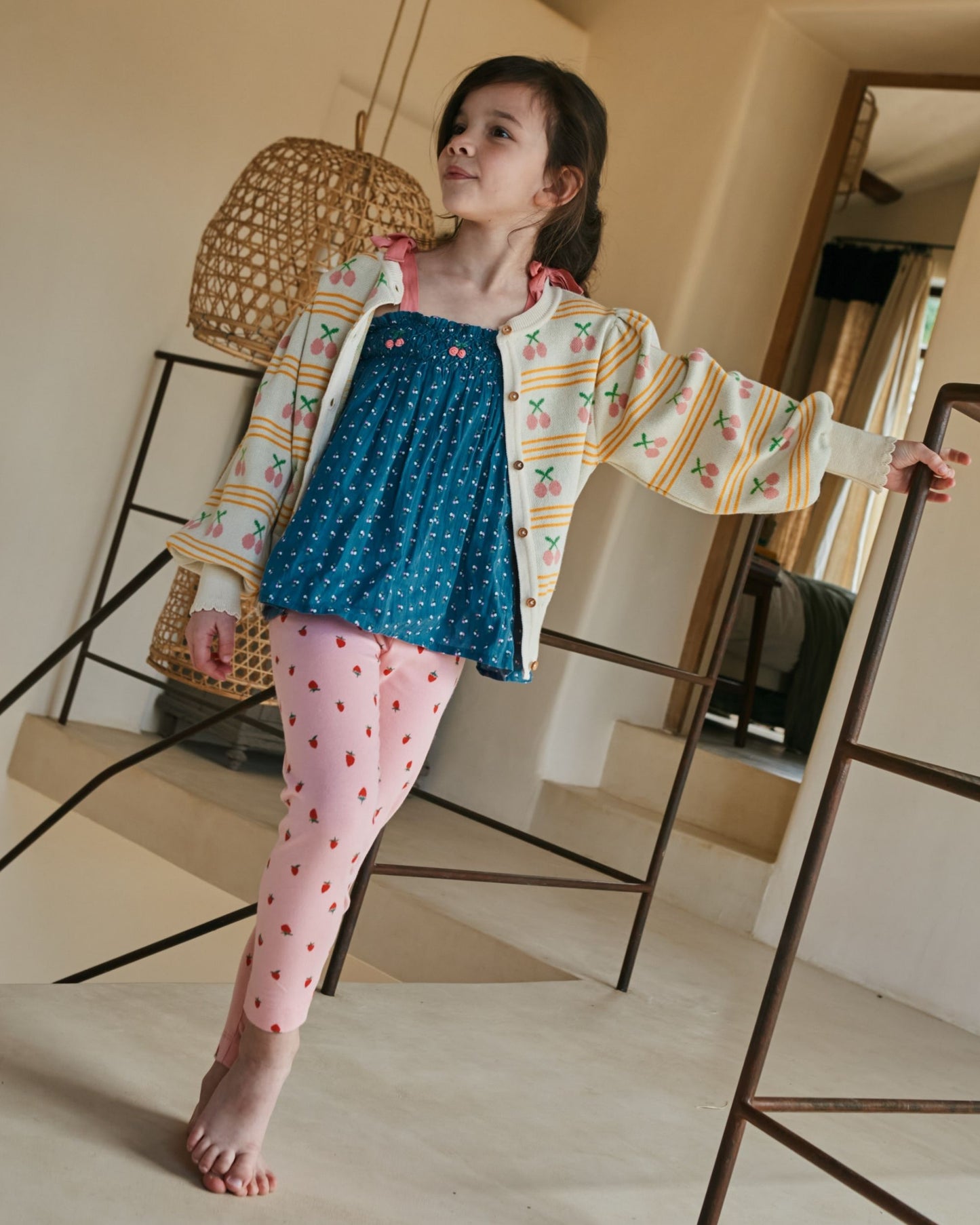 Cardigan - Jacquard cerises beige