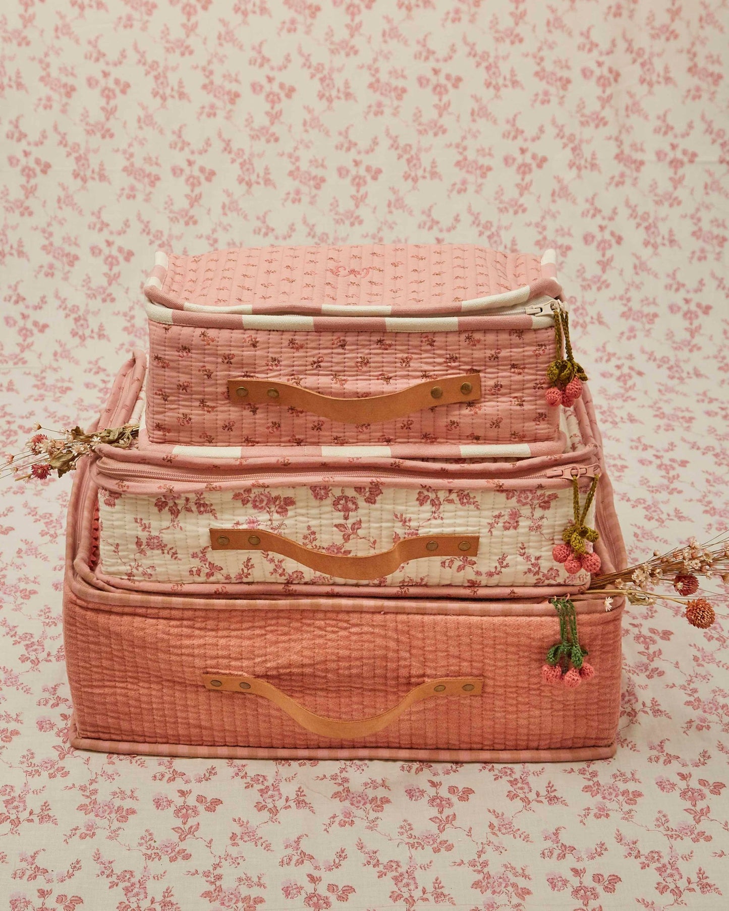 Valise - Fleuri rose
