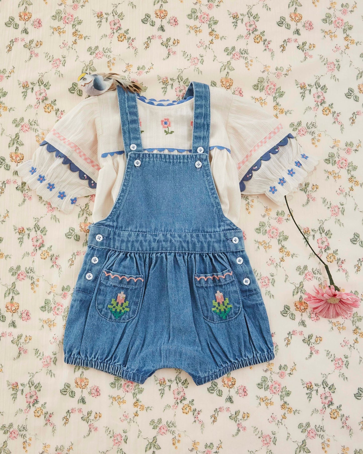 Salopette - Poches brodées denim