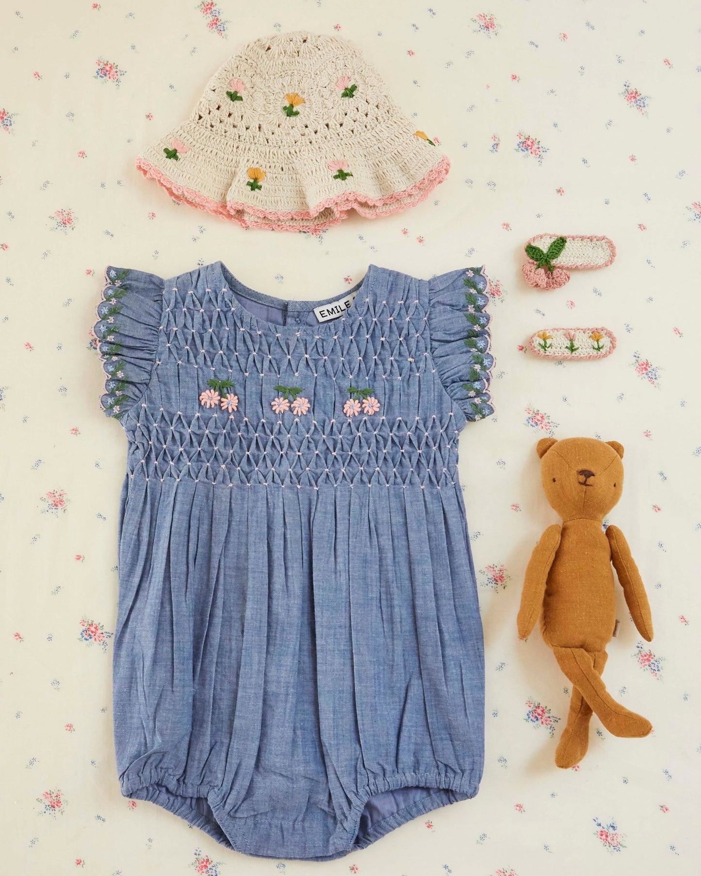 Combibloomer - Brodé smocké chambray