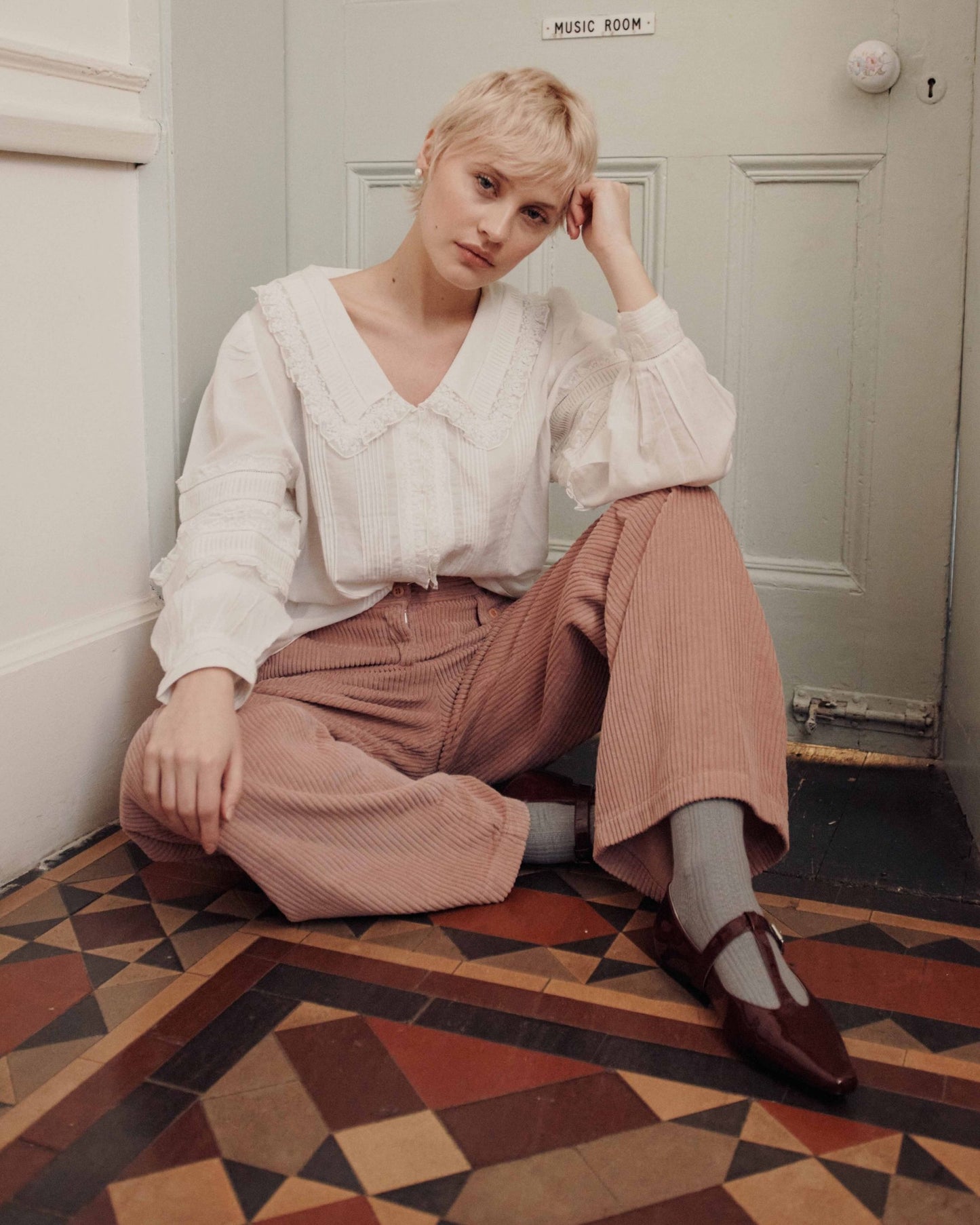 Pantalon - Velours cotelé vieux rose