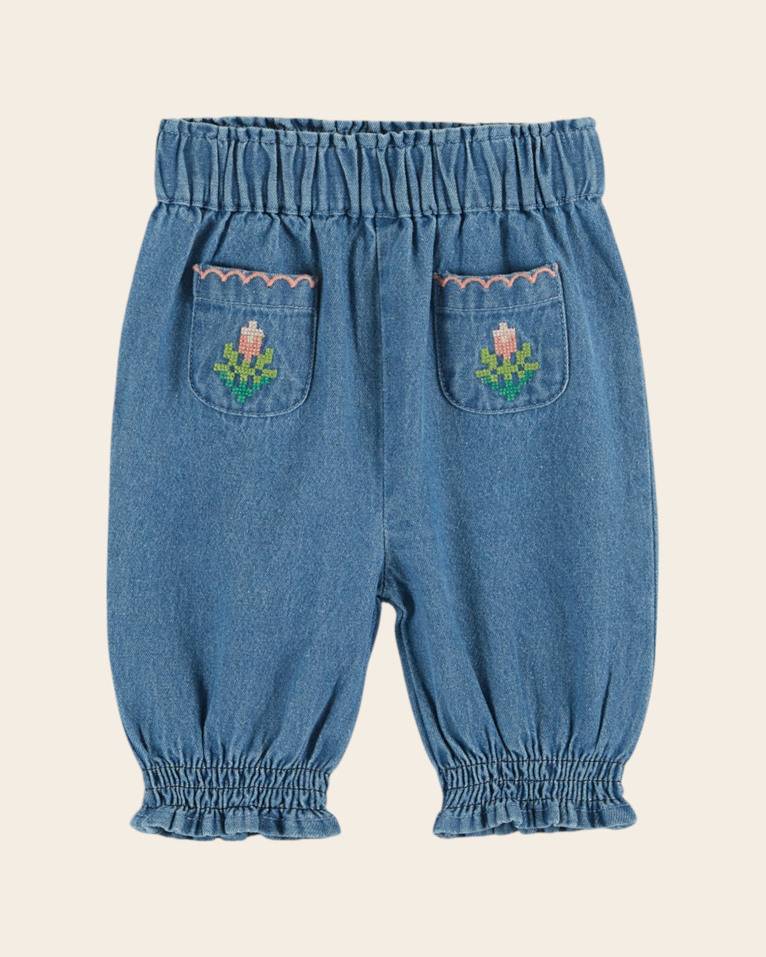 Sarouel - Poches brodées denim