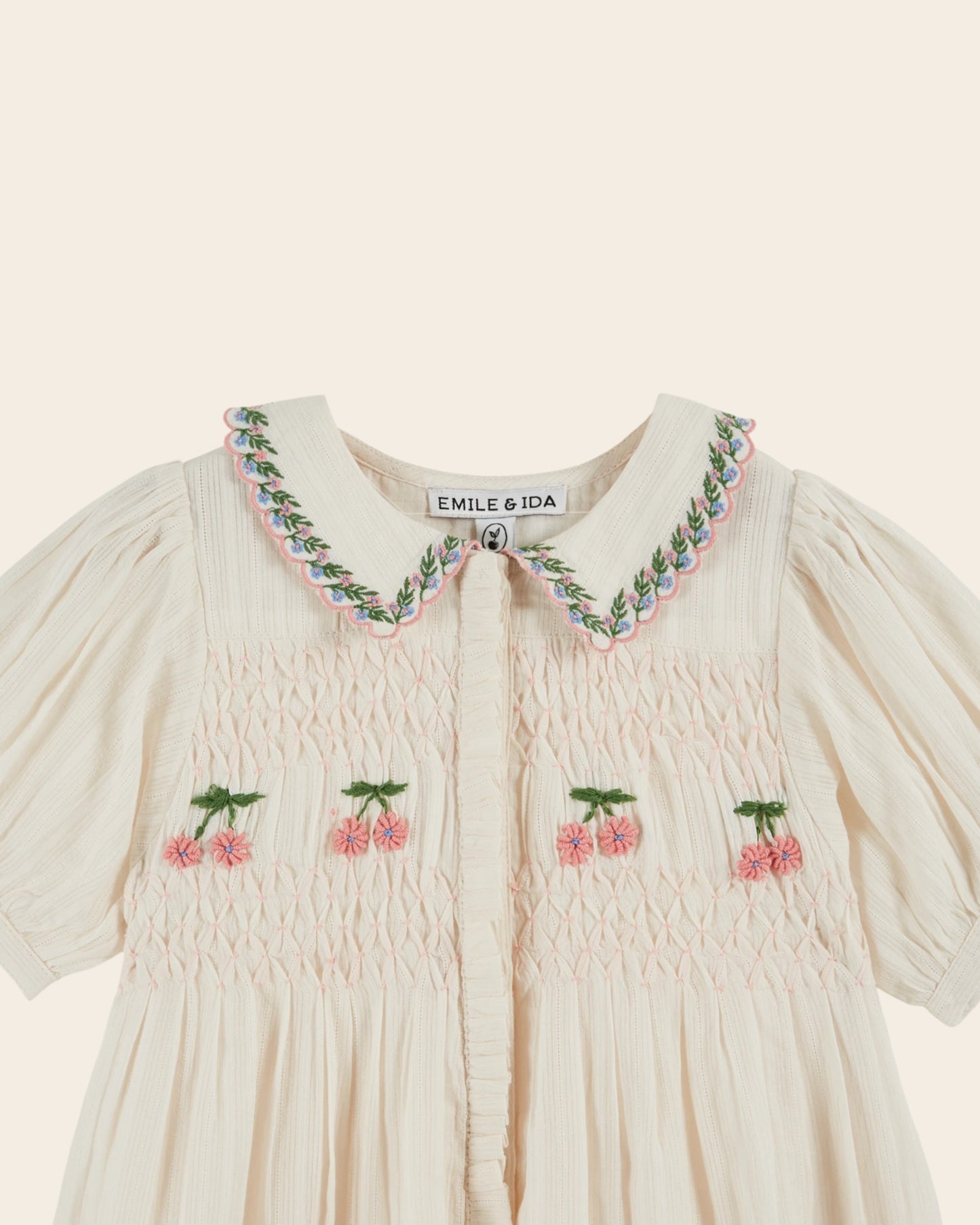 Robe - Brodé smocké crème