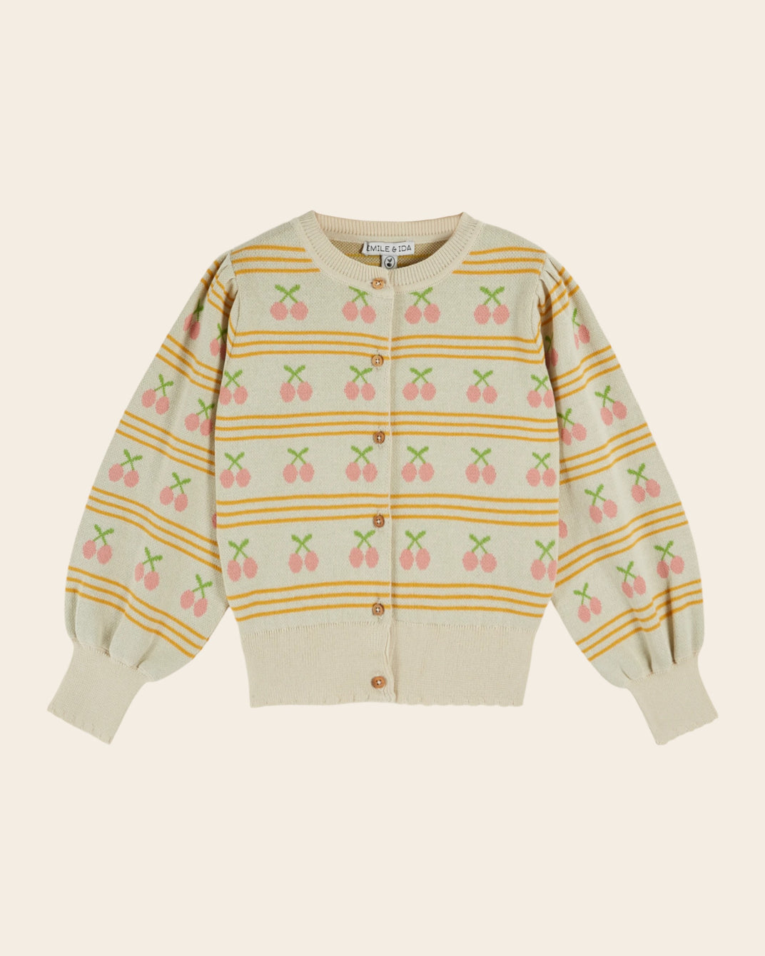Cardigan - Jacquard cerises beige