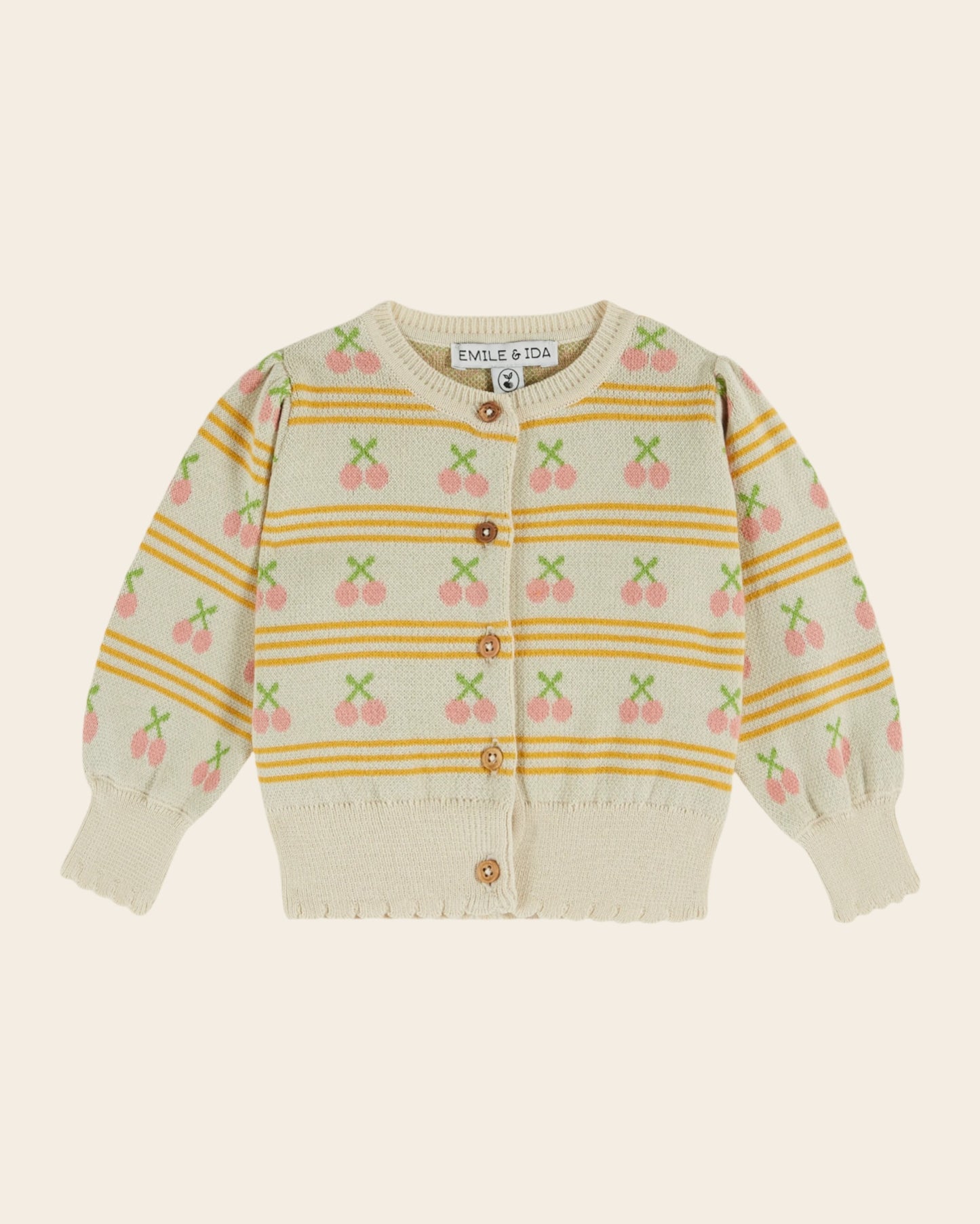 Cardigan - Jacquard cerises beige