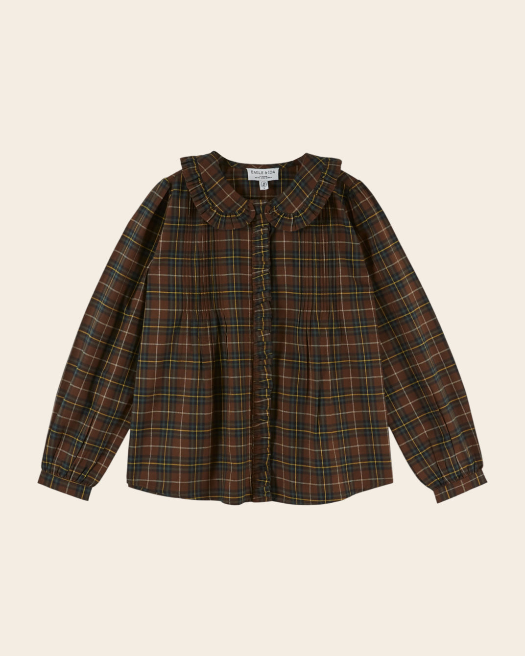 Blouse - Plissée carreaux marron